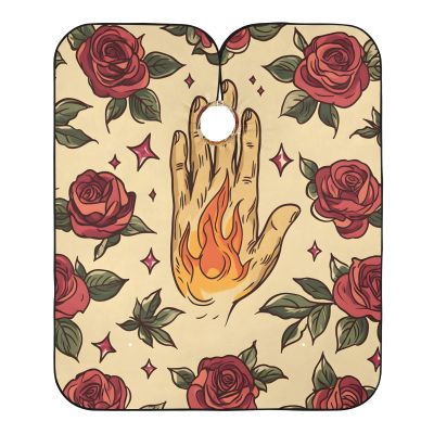 Qilmy Hand with Fire Tattoo Hair Cutting Cape for Men, Waterproof Barber Cape for Salon Haircut Styling Coloring Adjustable Neckline, Professional Beard Shaving Bib