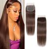 Brown Closure 4x4 Free Part #4 Color Straight Chocolate Brown Closure 100% Human Hair Extensions Pre-plucked Bleached Knots 18 Inch view 1