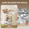 WangChangHong Makeup Storage Organizer with 3 Drawers, Automatic Lifting Brush Holder, Large Capacity Cosmetic Case, Cream Color, for Dressing Table, Bathroom Counter view 2