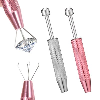 2 Pcs Piercing Ball Grabber Tool, Piercing Changing Tools 4 Claw Diamond Tweezers Stainless Steel Jeweler Pick Up Tool for Ear Nose Lip Tools Electronic Components Tiny Objects Ic Chips (Silver+Pink)