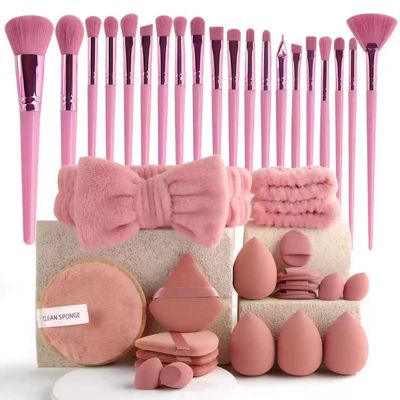 40 PCS Professional Makeup Brush Tools Set, Cosmetic Brush Sponge, Puff, Headband, Brush Cleaning Bow Set, Facial Makeup, Cleaning Accessories, Makeup Products, Valentine Day Item (Purple&Pink-40PCS)