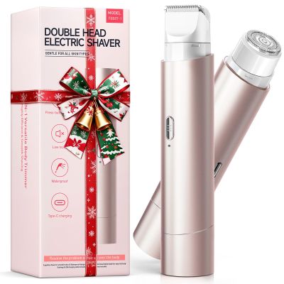Bikini Trimmer for Women,2 in 1 Electric Razor for Women,Dual Heads Electric Shaver Pubic Hair Trimmer,Hair Remover,IPX7 Waterproof,Smooth Ceramic Blade for Pubic Hair Body Leg Face (Nude Pink)