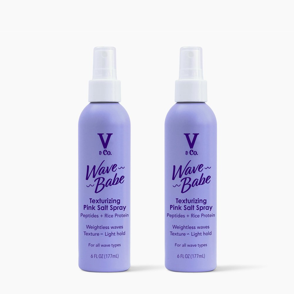V&Co. Beauty Wave Babe Texturizing Pink Salt Spray (2 Pack), Beach Wave Spray for Wavy Hair with Himalayan Pink Salt & Peptides, Texturizing & Volumizing Mist for Soft, Touchable Waves, 6 oz