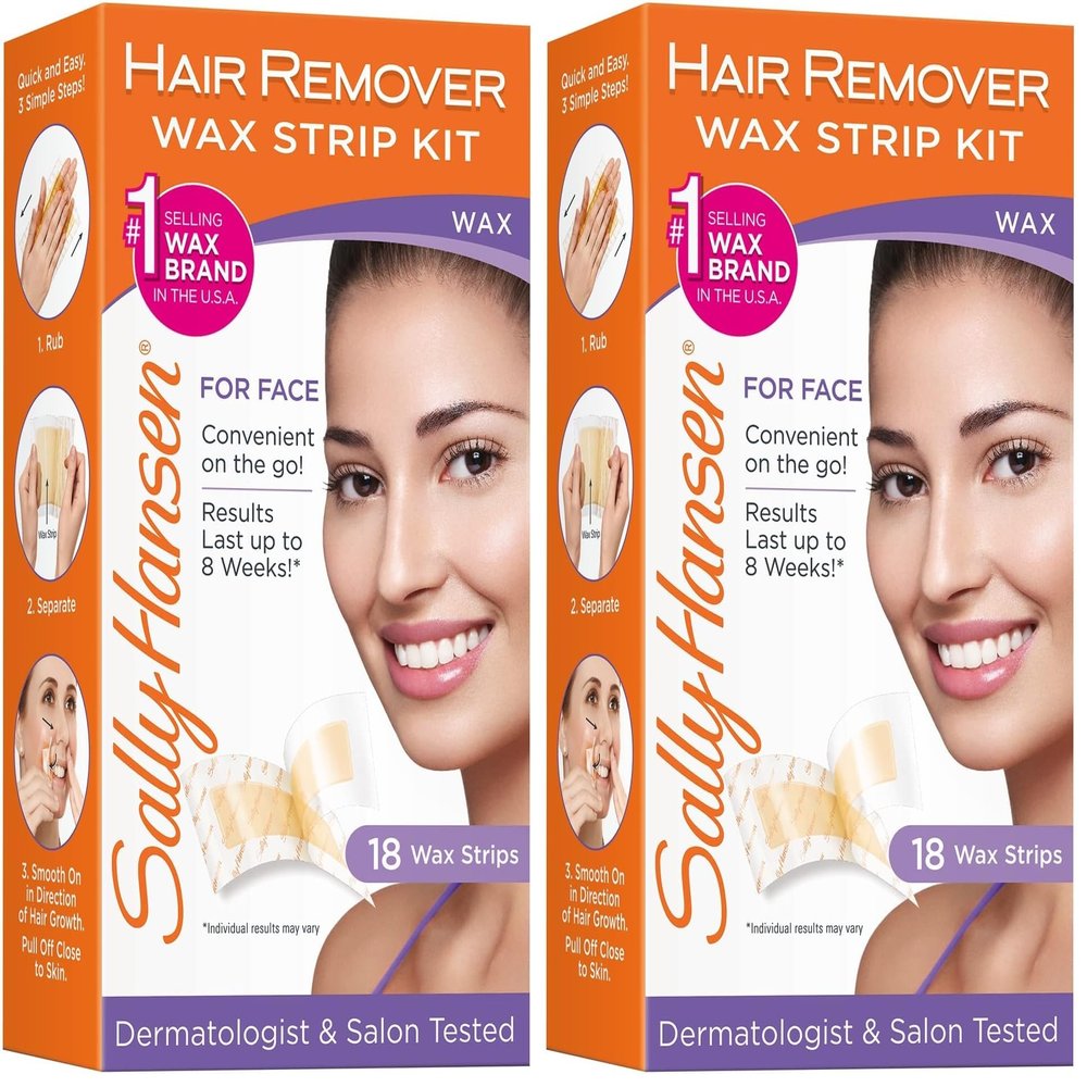 Sally Hansen Face Hair Removal Wax Strips Kit | At-Home Use 18 Count (Pack of 2)