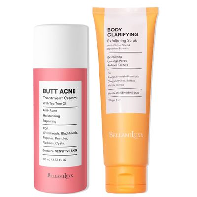 Butt Acne 2-Step Routine Set: Butt Acne Lotion + Body Acne Scrub  Exfoliating Walnut Shell Scrub & Lightweight Lotion for Butt Acne, Body Breakouts & Bumpy Skin  Smooths Texture & Helps Reduce Redne