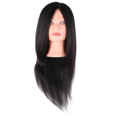 Bognajin Hairdressing Mannequin Head with Human Hair, Cosmetology Head for Practice Styling, 60cm Real Hair Mannequin for Cutting Washing Heat Tools, Includes Stand for Salon School Home Tr (Black)