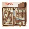 42pcs Professional Manicure & Pedicure Set Stainless Steel Nail Clippers, Cuticle Nippers, Portable Travel Case, Beauty Tools(SET152-Brown) view 2