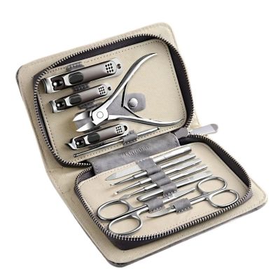 12 Pcs Clipper Kit with Leather Case Includes Clippers Manicure Set(Gray 12 Pcs Set)