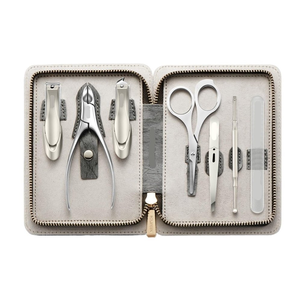 Manicure Set with Leather Case 7 in 1 Foot and Face Care Tool Kits Stainless Steel Nail Clipper Sets(Mr-6666GR)