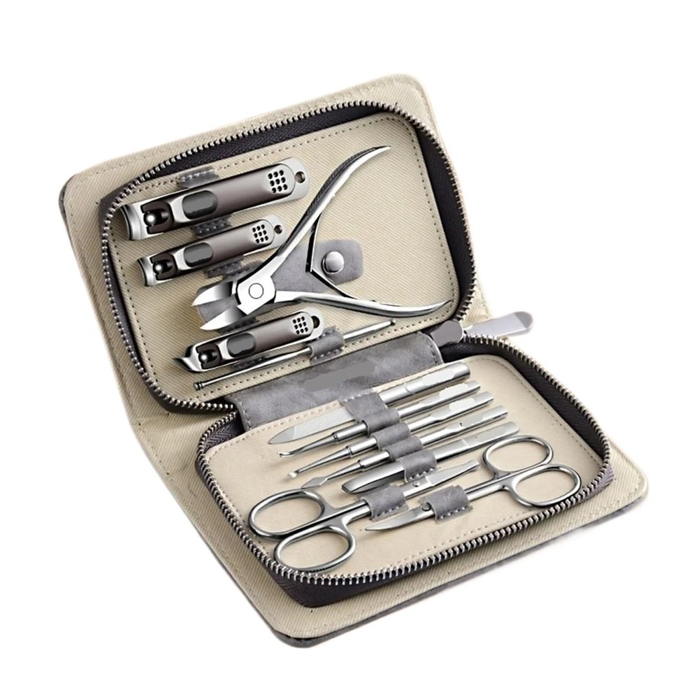 12 pcs with Leather Case Includes Nail Clippers Manicure Set(Brown 12 Pcs Set)