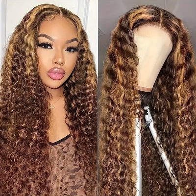 13x6 HD Lace Front Ginger Human Hair Wig - 30 Inch 180% Density 350 Deep Wave Wet Wavy Wig, Pre Plucked Orange Curly Frontal Wig for Women