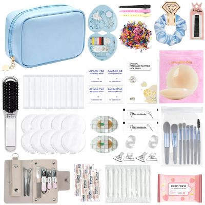 Women's Wedding Emergency Kit for Bride Wedding Survival Set with Makeup Bag, 42 Pc Wedding Daily Travel Essential Items (Blue)