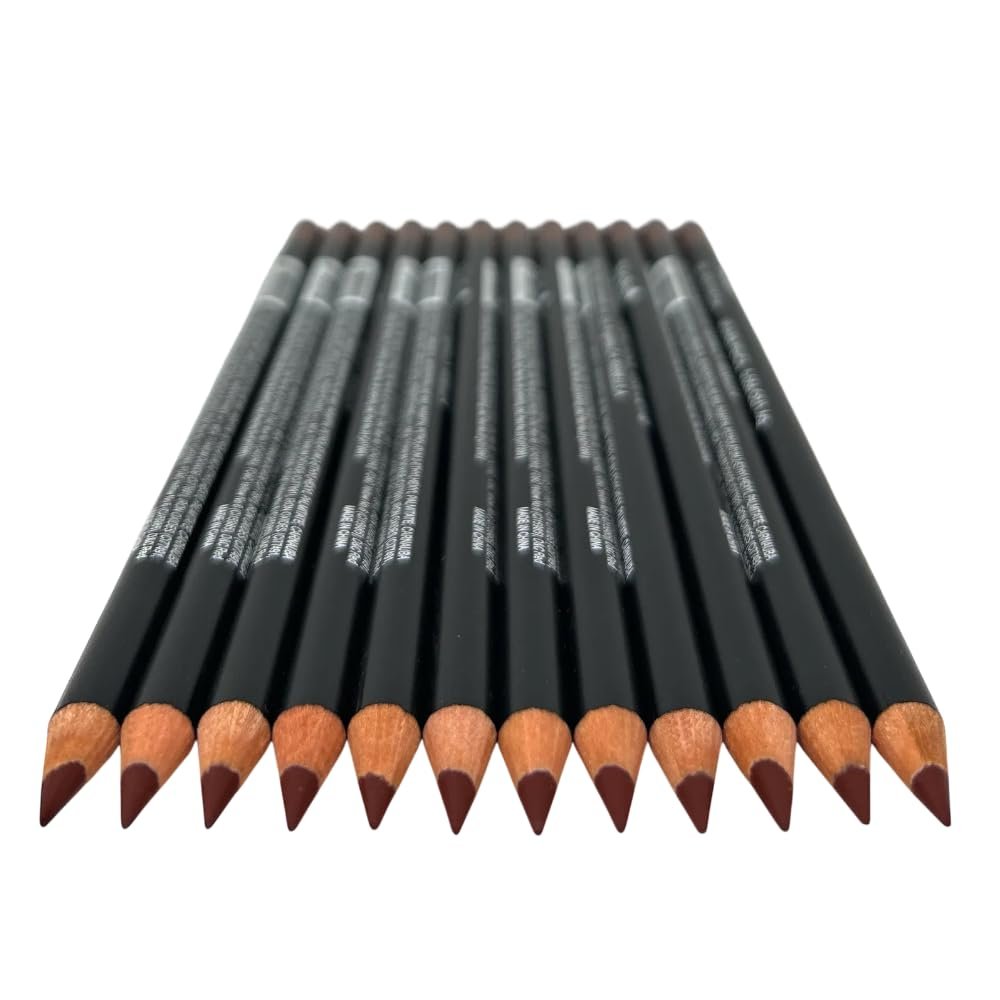 12-Piece Wooden Lip Liner Pencil, High Pigmented Lip Makeup, Long-wearing, Deep and Rich in Color, 7.5 inches Long Pencil (L29 Hot Cocoa)