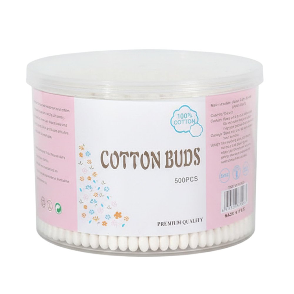 500 Count Cotton Swabs: Natural Double Round Strong Wooden Cotton Tip Sticks Buds for Daily Use, Tightly Wrapped Cotton Tips Ear Swabs with Storage Box