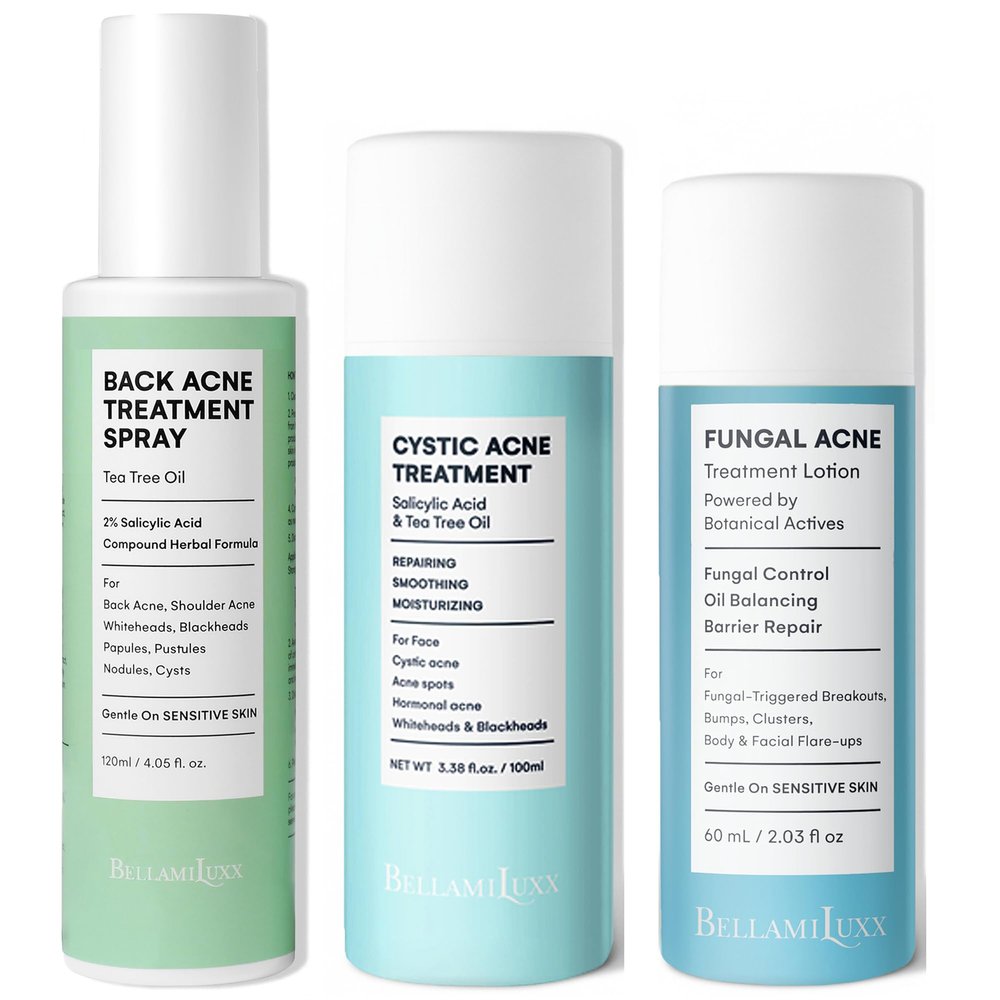 Back Acne Spray + Fungal Acne Lotion + Cystic Acne Lotion Complete Full-Body Acne System for Back, Chest, Arms & Stubborn Breakouts Multi-Area, Multi-Type Body Care Set