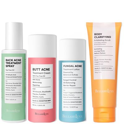 Back Acne Spray + Butt Acne Lotion + Fungal Acne Lotion + Body Acne Scrub  Complete Full-Body Acne System for Breakouts, Bumps, Texture & Congestion  Multi-Type, Multi-Area Care