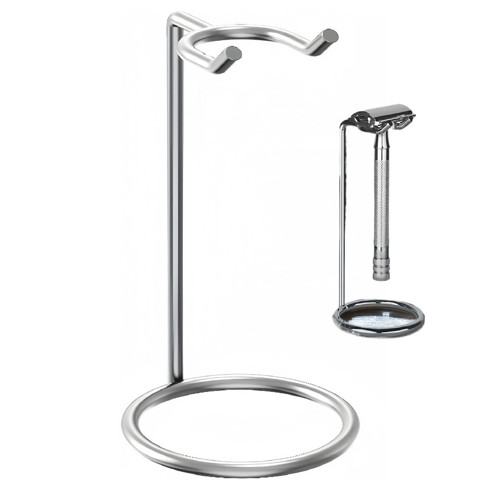 Travel Shaver Stand,Stainless Steel Safety Razor Stand, 12cm Height Universal Bathroom Organiser, Chrome Finish Display Holder with 5cm Base Ring, Deluxe Grooming Accessory for Long Handle Razors