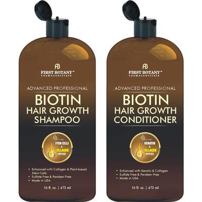 Biotin Hair Growth Shampoo Conditioner Anti Hair Loss Thickening formula Collagen & Stem Cell For Hair Regrowth Anti Thinning Sulfate Free For Men Women Anti Dandruff Treatment 16 oz x2