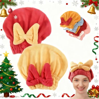 2-Pack Microfiber Hair Towel Wrap for Women - Quick-Dry & Absorbent Hair Turbans with Bow Design, Soft Wet Hair Cap for Shower & Travel, 10.7inch(C)