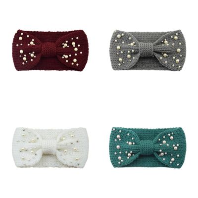 Hhhchpm 4 Pack Fashion Pearl Decorations Bow Headbands Womens Ear Warmers Headbands Winter Warm Fuzzy Head Wrap (4pcs-1)
