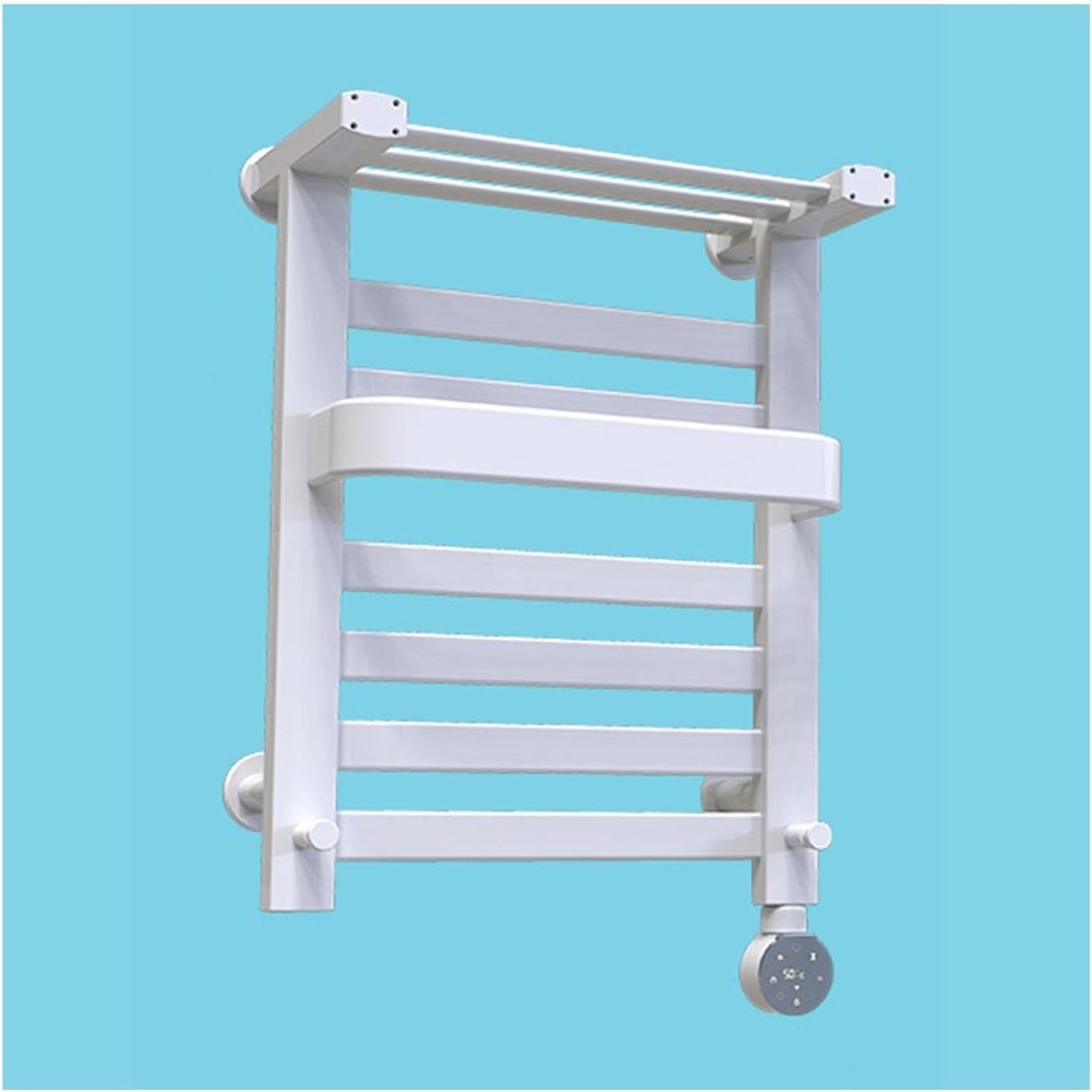 Wall-Mounted Heated Towel Rack - Black Aluminum Towel Dryer with Top Shelf for Bathroom Spa & Hotel Use - Stylish & Efficient Heated Towel Warmer