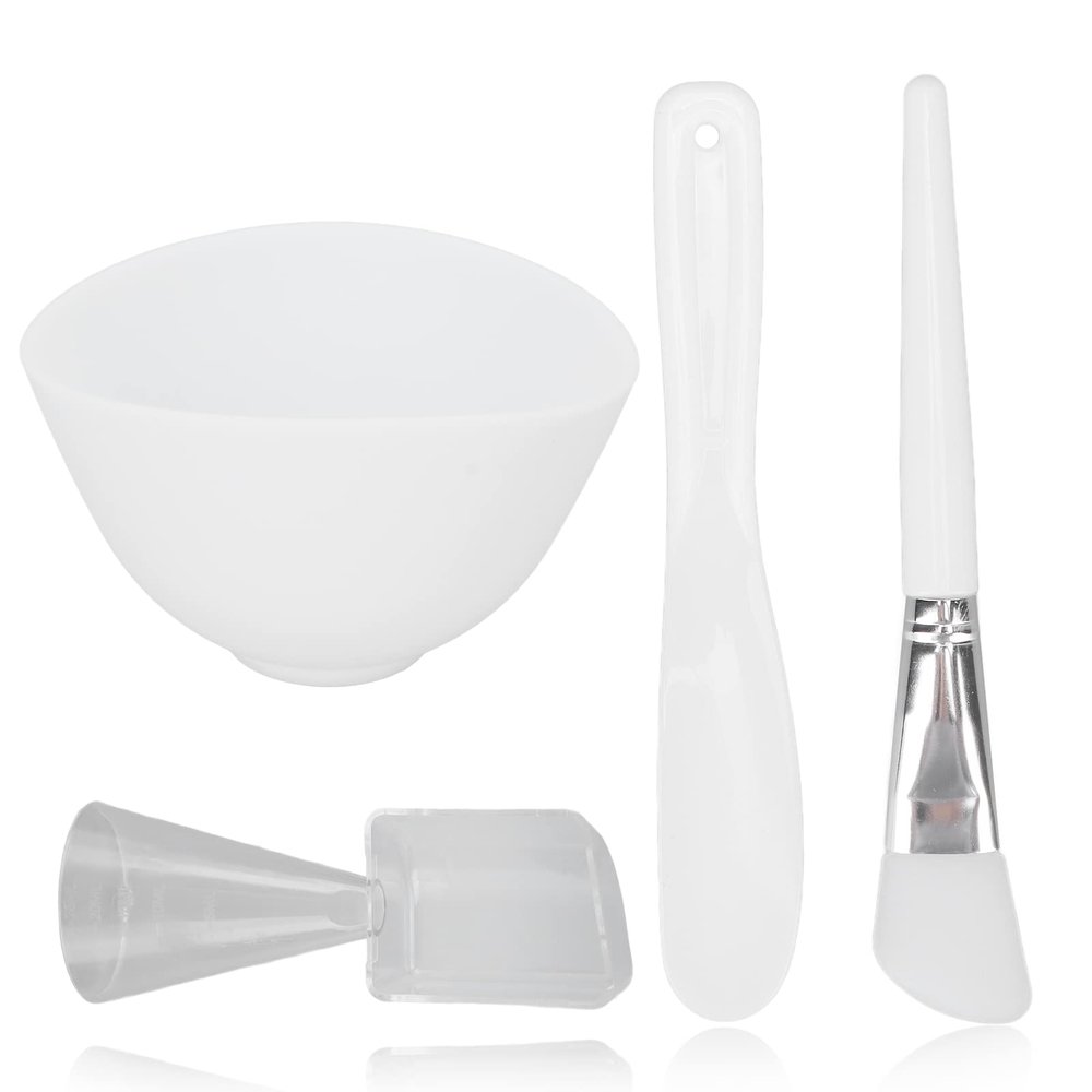 Facial Mask Mixing Bowl Set Soft Silicone DIY Face Mask Tools for Even Application Skin Care White 4pcs