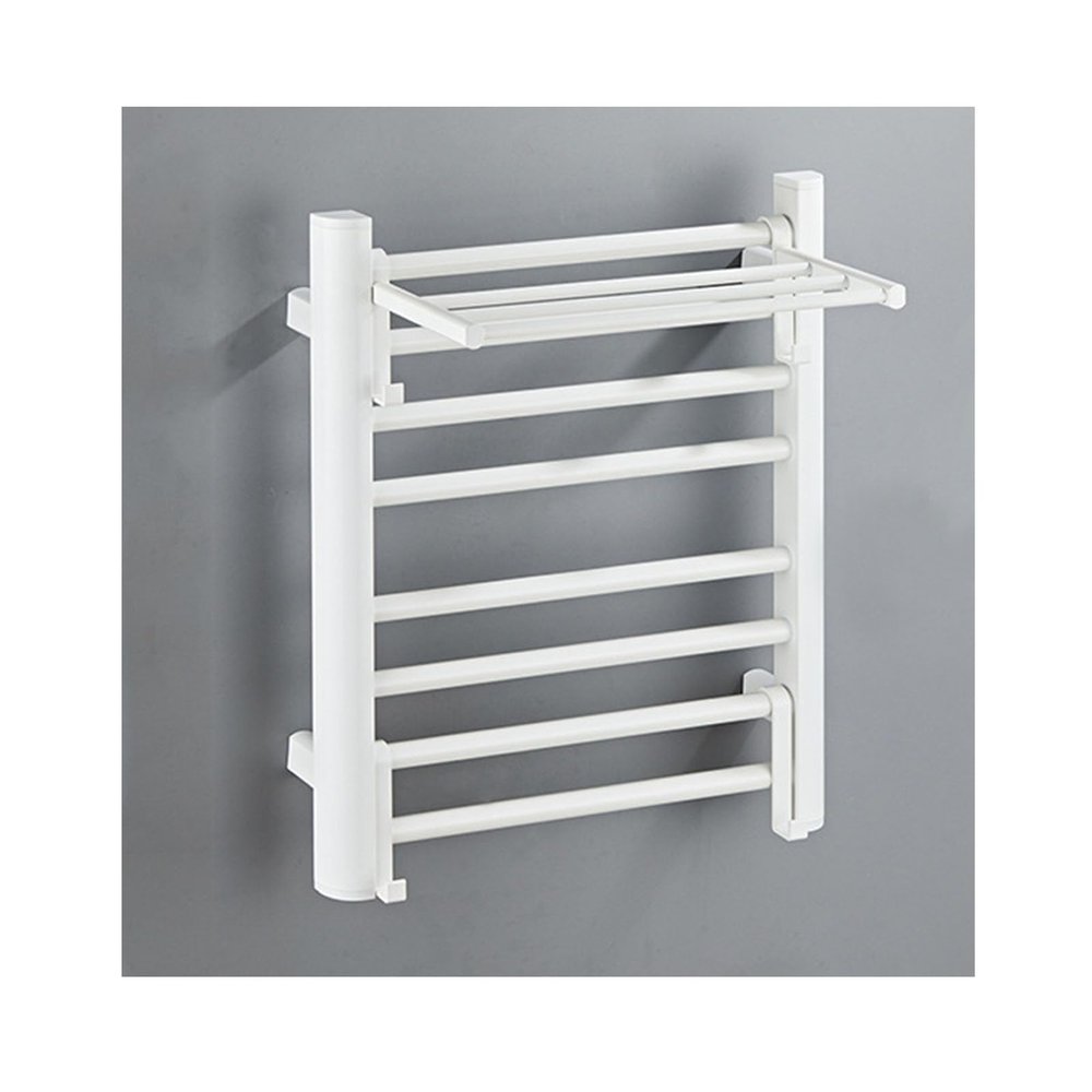 Black Wall-Mounted Towel Heater Rack for Bathroom & Spa - Right Wire Heated Drying Rack Aluminum with Top Shelf Ideal for Hotels & Home Use