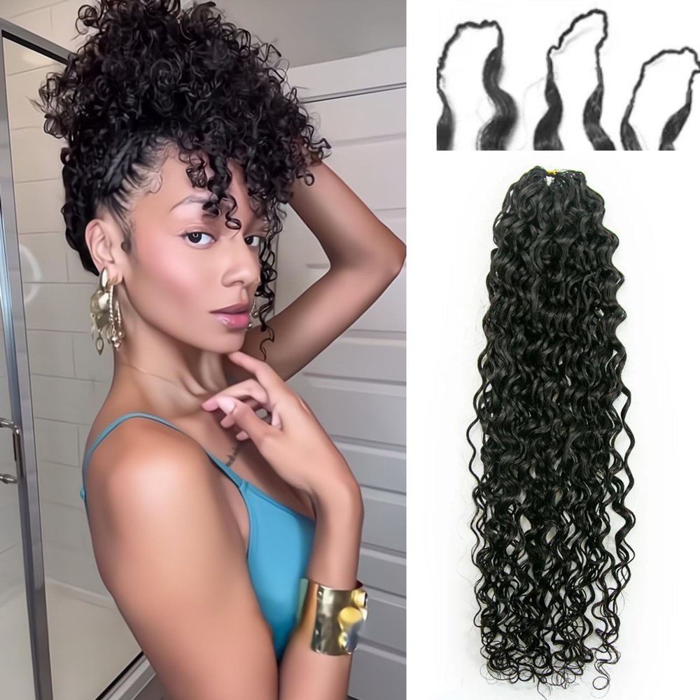 100% Human Hair Knotless Pre-Separated Crochet Hair Feather Crochet Human Hair Extensions With String In The Middle For Braids Spanish Curl 16inch 120g