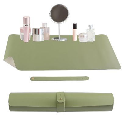 INCREWAY Dresser Protector Mat Makeup Pad Leather Material Waterproof and Oil-Proof Double-Sided Non-Slip Table Protector Craft and Nail Art Table Mat Office Writing Board (White-Green)