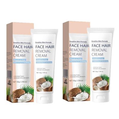 2PCS Hair Removal Cream Gently Softens Facial Hair Follicles Effortlessly Removes Fine Facial Hair Skin-Smoothing Lotion