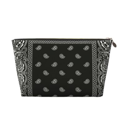 Bandana Black Paisley Bandana Cosmetic Bags Pu Leather Makeup Bag Fashion Toiletry Bag For Travel Business Trip