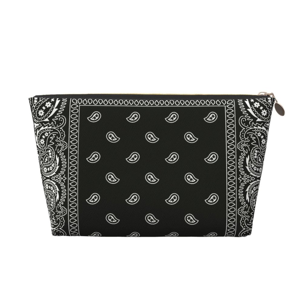 Bandana Black Paisley Bandana Cosmetic Bags Pu Leather Makeup Bag Fashion Toiletry Bag For Travel Business Trip