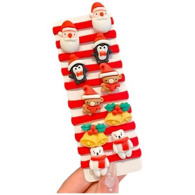 10pcs/Set Cute Christmas Hair Scrunchies, Santa Snowman Reindeer Hair Ties, No-Damage Soft Elastic Ponytail Holders for Women & Girls, Festive Holiday Hair Accessories for Christmas Party (#1)