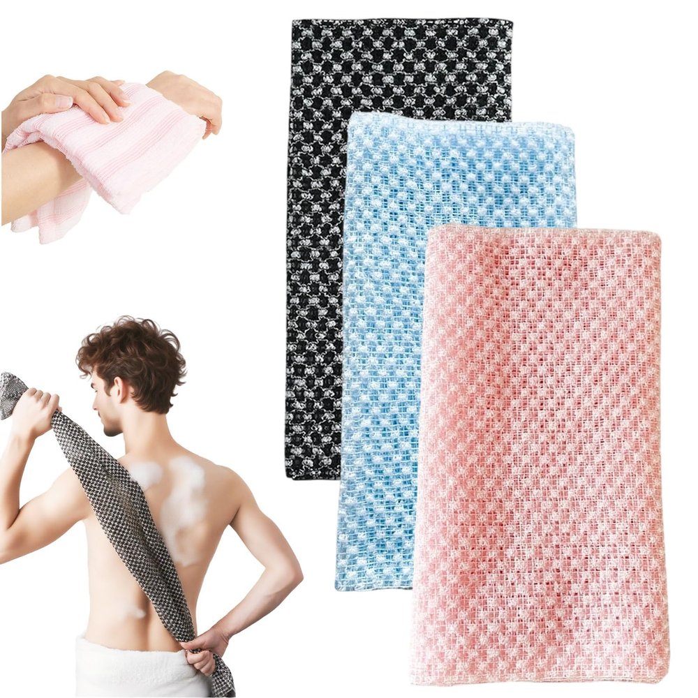 3PCS Premium Exfoliating Shower Towel 2026 New, Scrub Wash Cloth for Back Body Face, Exfoliating Washcloth Body Scrubber for Men & Women (3PC-A)