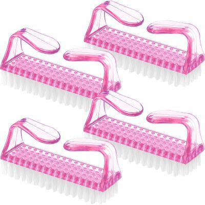 EBOOT 4 Pieces 3x1.5x1" Handle Plastic Nail Brush Nail Hand Scrubbing Cleaning Brush(Pink)