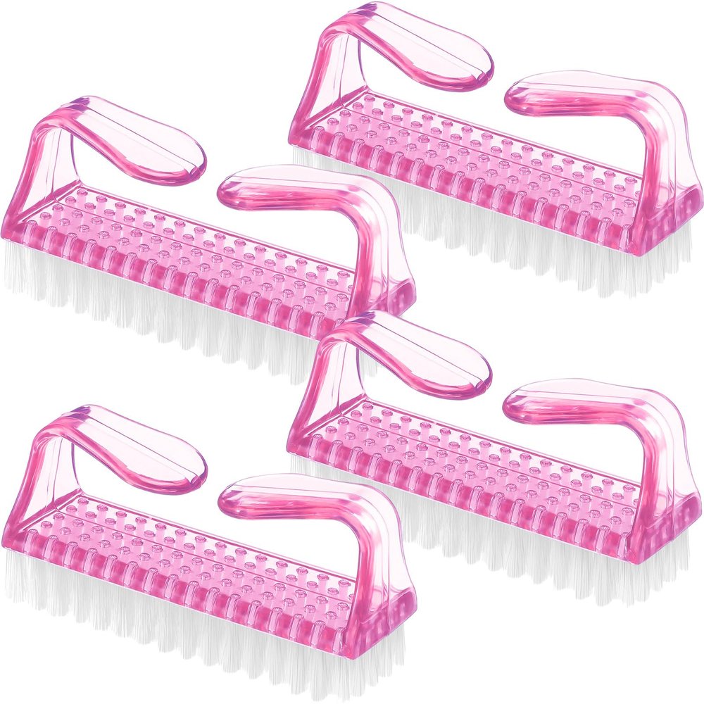 EBOOT 4 Pieces 3x1.5x1" Handle Plastic Nail Brush Nail Hand Scrubbing Cleaning Brush(Pink)