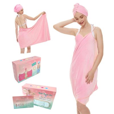 ANGESHA 1Set Microfiber Bath Caps and Wearable Camisole Towel Set for Quick Drying and Comfort