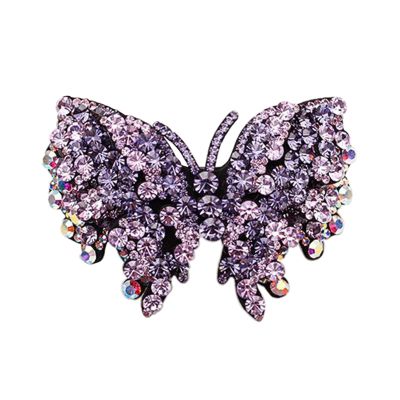 Rhinestone Hair Clips Claw ClipCrystal Butterfly Hair Clip, Three-Tier Design with Czech Drill Rhinestones, Purple, 4.72 x 2.76 Inch, Detachable Leather Backing