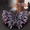 Rhinestone Hair Clips Claw ClipCrystal Butterfly Hair Clip, Three-Tier Design with Czech Drill Rhinestones, Purple, 4.72 x 2.76 Inch, Detachable Leather Backing view 2