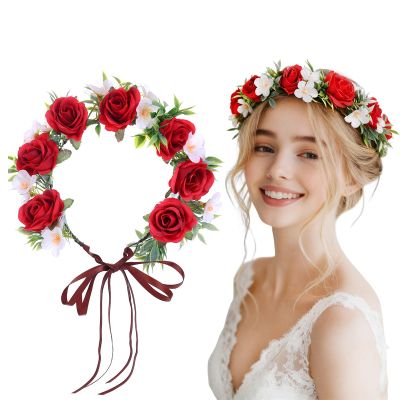 Red Flower Crown Headband - Flower Crowns for Women Rose Flower Headband