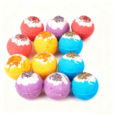 Distance Color Organic Bath Bombs XXL Gift Set, 12 Aromatherapy, Essential Oils Blend with Rose, Lavender, Chamomile Scents, Long Lasting Floaters for Women Men and Kids
