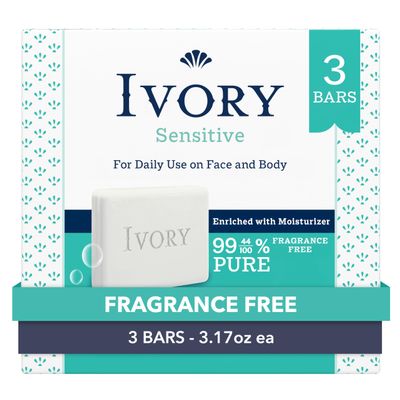 Ivory Sensitive Bar Soap Designed for the Whole Family, 3.17 oz 3 Count