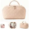 2026 New Travel Makeup Bag,Festivalment Wide Open Lay-Flat Water-Resistant Cosmetic Case,Puffy Padded Organizer for Toiletries & Brushes Large Capacity with Compartments (Khaki) view 1