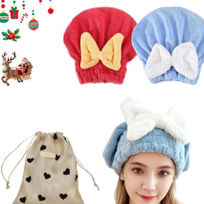 2Pcs Super Absorbent Microfiber Hair Towel Wrap for Women Soft Bow Tie Wet Hairs Towel Wrap Accessories for Girls and Women (Red+Blue)