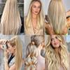 P27/613 Blonde Clip in Hair Extensions - 20 Inch Real Highlight Human Hair,120g 7pcs,Honey Blonde Human Hair Extensions Clip ins for Women view 2