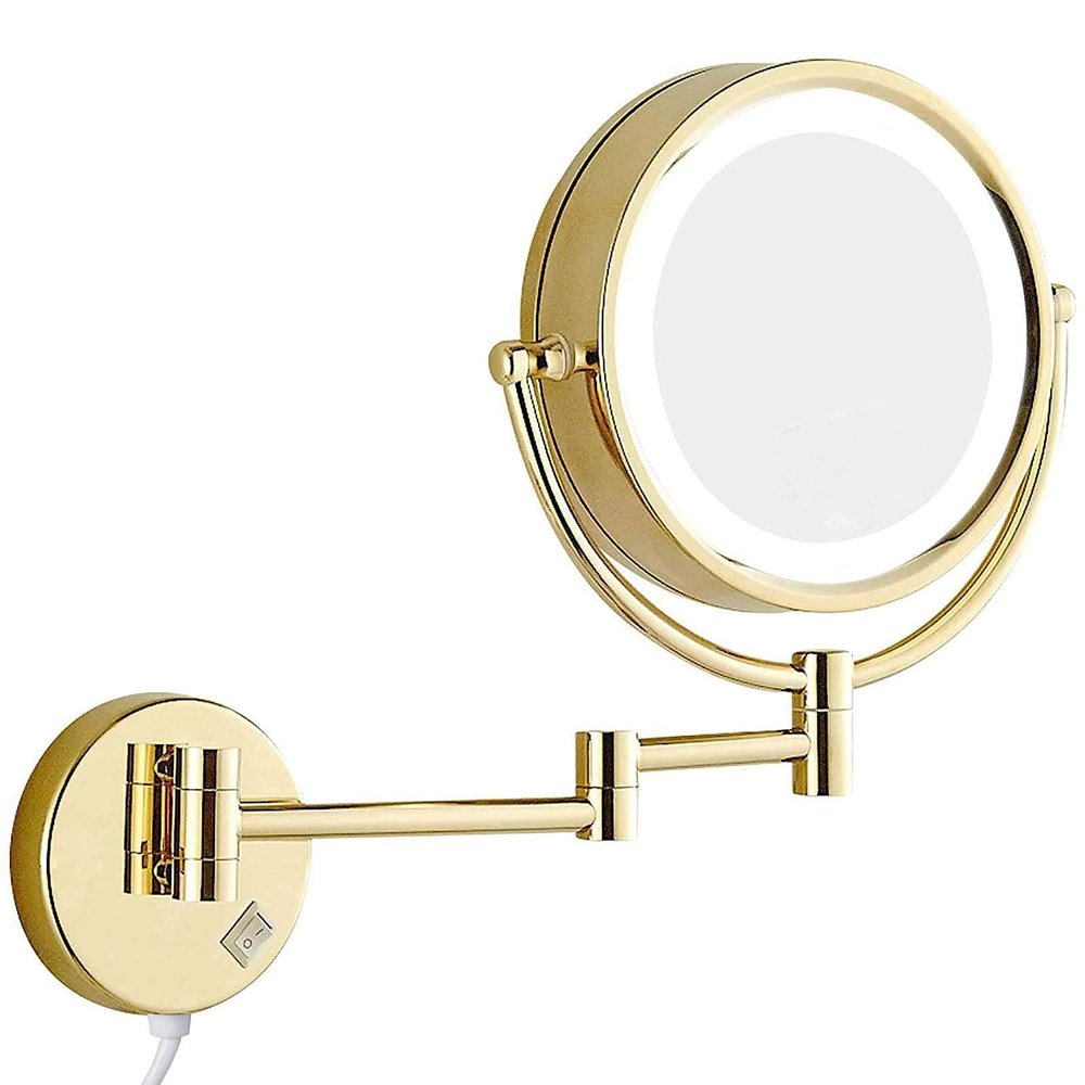 MFQJJRRMI Makeup Mirror Wall Mounted with Led Lights, Bathroom Magnification Mirror, 8.6inch- 360 Rotation, for Makeup, Shaving(Chrome,5X)