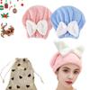 2Pcs Super Absorbent Microfiber Hair Towel Wrap for Women Soft Bow Tie Wet Hairs Towel Wrap Accessories for Girls and Women (Pink+Blue) view 1
