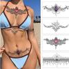 Lotus Flower Mandala Temporary Tattoo Large Black Henna Chain Tear Drop Arabic For Underboob Chest Sternum Back Waterproof Fake tattoo Body makeup scar cover up Jewel Mandala Ornamental Body Art (6) view 4