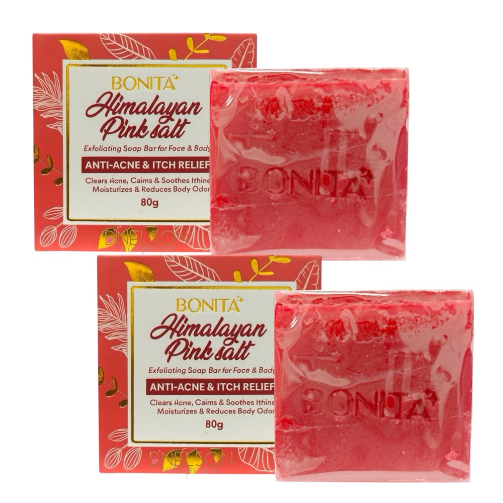 2 Bars BONITA Himalayan Pink Salt Exfoliating Soap Bar  With Tranexamic Acid, Rice Ferment, Abalone Ferment, Bergamot & Orange Peel - 80g