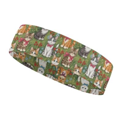BESCHOC Men & Women Sweatband Headband for Sports Tennis Gym Work Out (Kittens Flower Garden Cats)